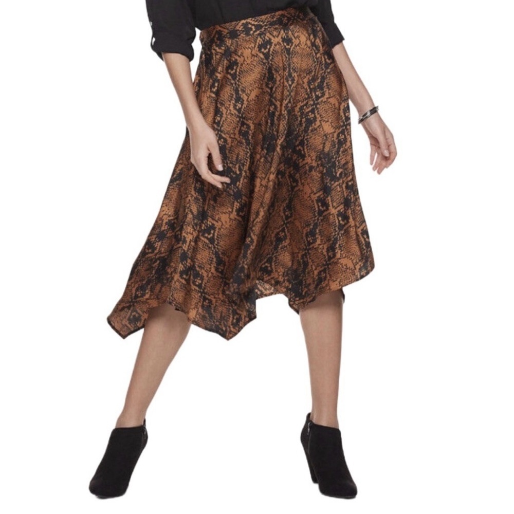 Apt 9 Snake Print Slip Midi Skirt Hankerchief Hem Sz M